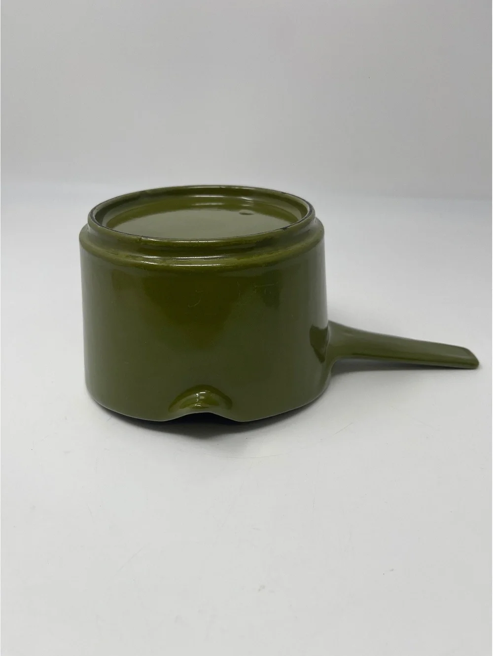 Vintage Avocado Green Ceramic Butter Warmer Melting Pot Double Pour Spout MCM
